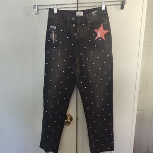 Woman's Polka Dot Ankle Jeans in Black